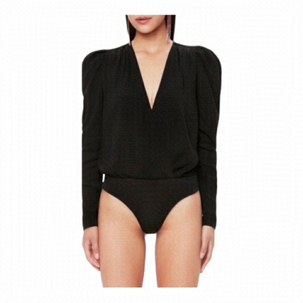 Afrm Cross Front Long Sleeve Black Bodysuit Size XS